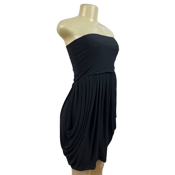 Women's Strapless Black Draped Cocktail Knee Length Dress Sz XS/S - Picture 2 of 5
